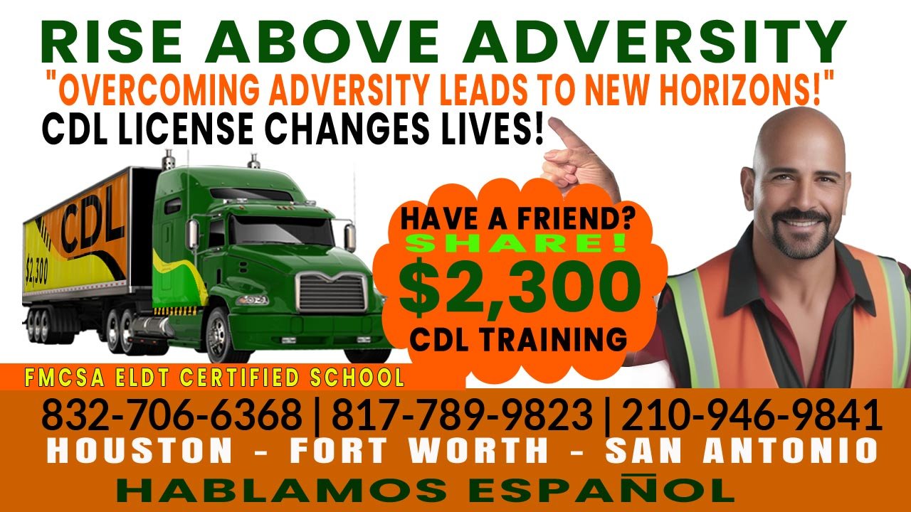 CDL training Pasadena TX: Your Road to Success! and the following information: Services: CDL Training, Job Placement Locations: Pasadena, Houston, San Antonio, Fort Worth. Motivational Message: Unlock Your Potential! Training Image: Get Ready to Learn Truck: Your Vehicle to a Brighter Future