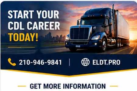 ELDT.PRO CDL School in San Antonio, Texas offers Class A CDL training for $2,300 with a $1,000 down payment and flexible payment options. Training includes manual stick shift at no extra cost, automatic truck training, weekend classes, flexible schedules and bilingual English-Spanish assistance. Call or text 210-946-9841 for CDL training information.